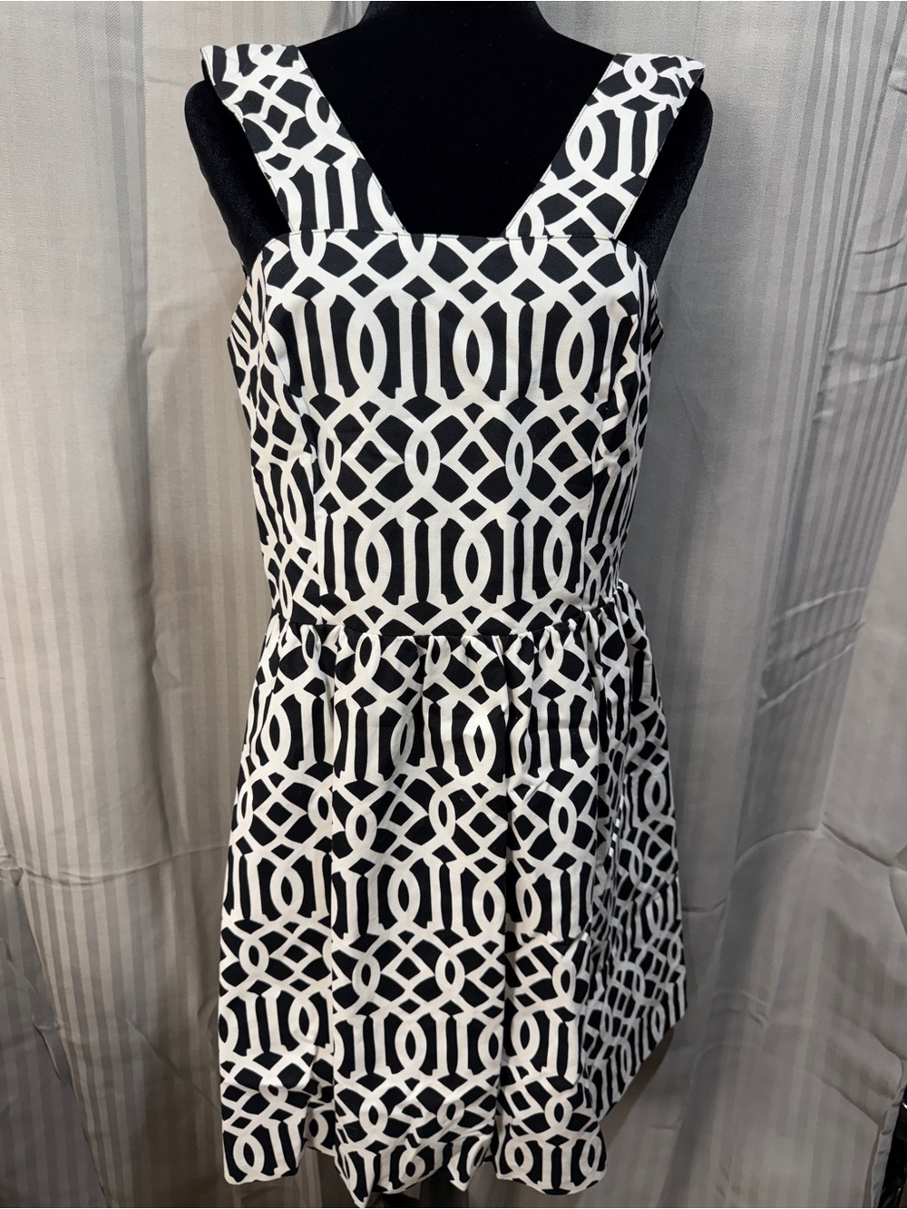 NWT Mud Pie Charlotte Black White Geometric Bow Back Dress L 12-14